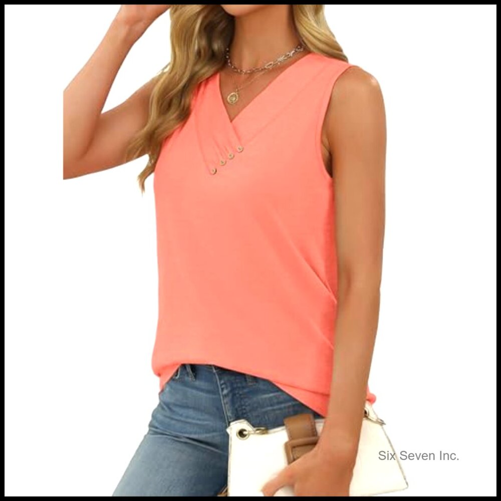 Lightweight Stretchy Button Down V-Neck Tank Top … - image 3